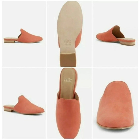Eileen Fisher Dion Suede Mule Persimmon Slip Ons Lightly Padded Shoes Coral 6 - Picture 2 of 9